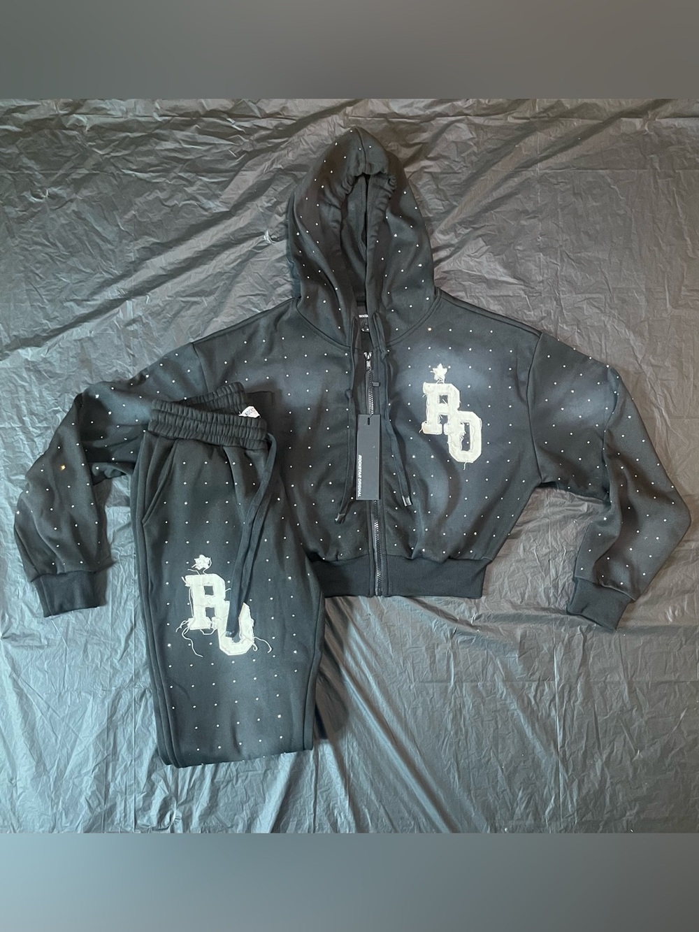 Rockstar Original RO Embellished Black Cropped Hoodie & Jogger Set